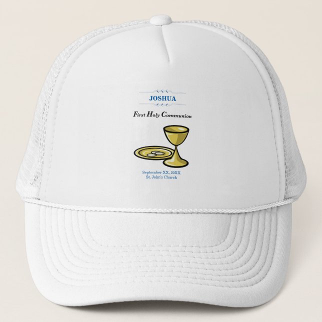 Customise, First Communion Body and Blood Trucker Hat (Front)
