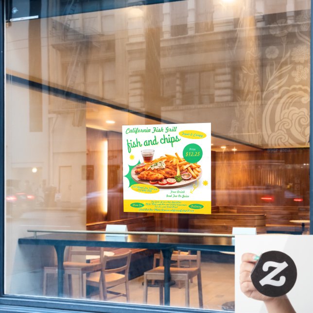 Customise Fish And Chips Cafe Sales Promo Window Cling (Cafe Window)