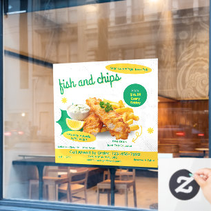 Customise Fish and Chips Restaurant Promotional Window Cling