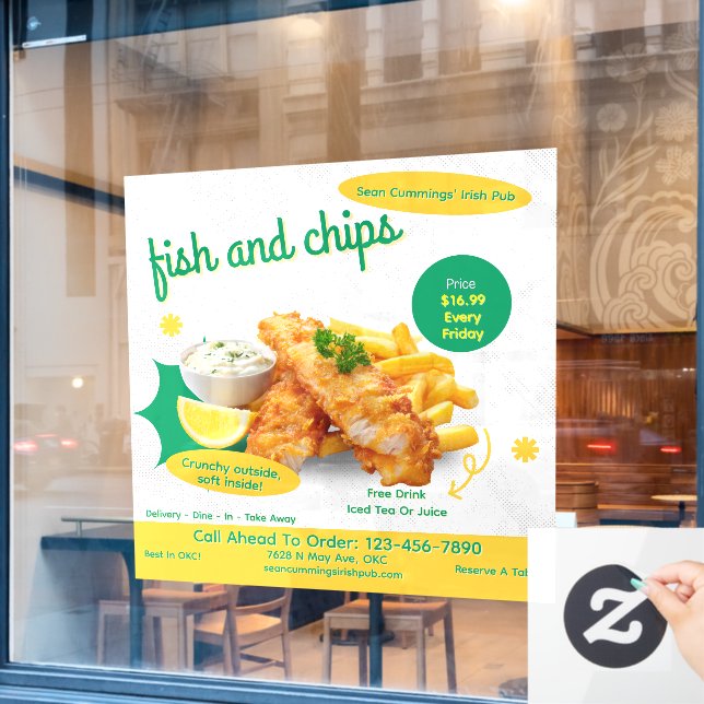 Customise Fish and Chips Restaurant Promotional Window Cling (Cafe Window)