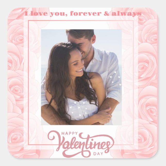 Customise floral Happy Valentine's Day 1 Photo Square Sticker (Front)