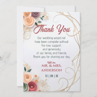 Customise Floral Wedding Rose Paper Quilling Frame Thank You Card