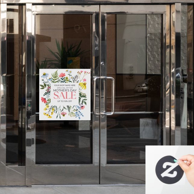 Customise Floral White Mother's Day Sale Shop Window Cling (Office Door)
