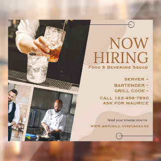 Customise Food Bar Beverage Grill Crew Now Hiring Window Cling