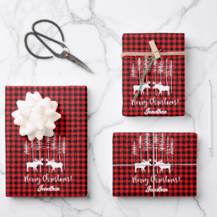 Customise For Him Christmas Bull Moose Pine Forest Wrapping Paper Sheet
