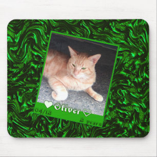 Customise frame photo cat pet, green metal texture mouse mat