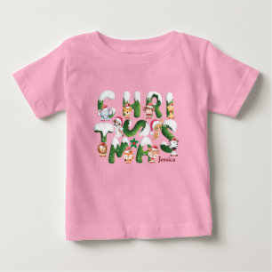 Customise Funny Christmas Alphabet wild Animal Baby T-Shirt