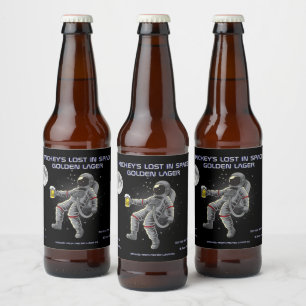 Customise Funny Spaceman Astronaut Lost In Space Beer Bottle Label