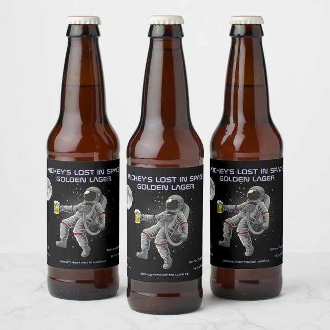 Customise Funny Spaceman Astronaut Lost In Space  Beer Bottle Label (Bottles)