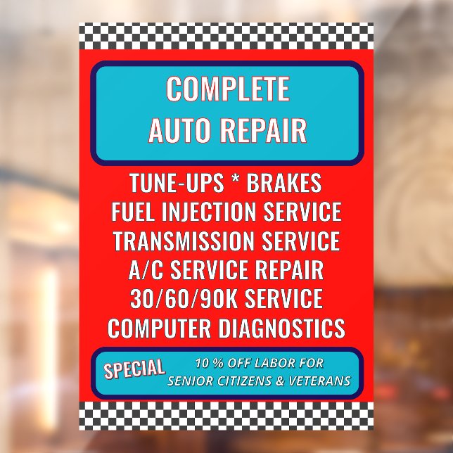 Customise Generic Auto Repair Shop Services Large Window Cling (Sheet 2)