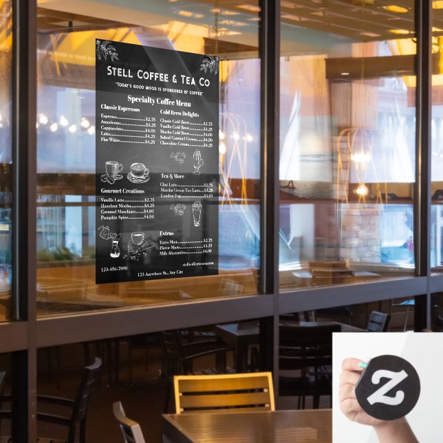 Customise Generic Coffee Menu Price Chalkboard  Window Cling (Restaurant Window)