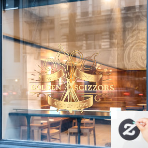 Customise Generic Golden Barber Hair Salon Front  Window Cling
