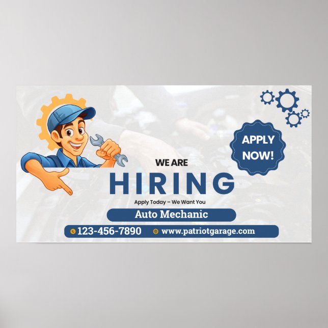 Customise Generic Now Hiring Auto Mechanic  Poster (Front)