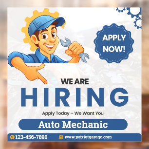 Customise Generic Now Hiring Auto Mechanic  Window Cling
