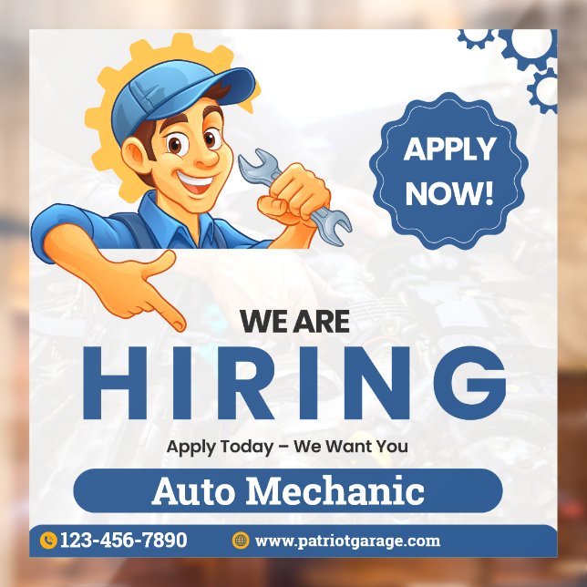 Customise Generic Now Hiring Auto Mechanic  Window Cling (Sheet 2)