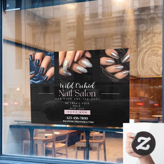 Customise Glitter Nails Nail Salon Shop Window Cling (Cafe Window)