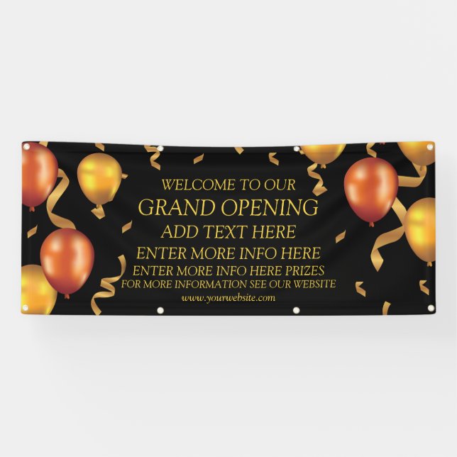 Customise Gold Balloons Ribbons Grand Opening Shop Banner (Horizontal)