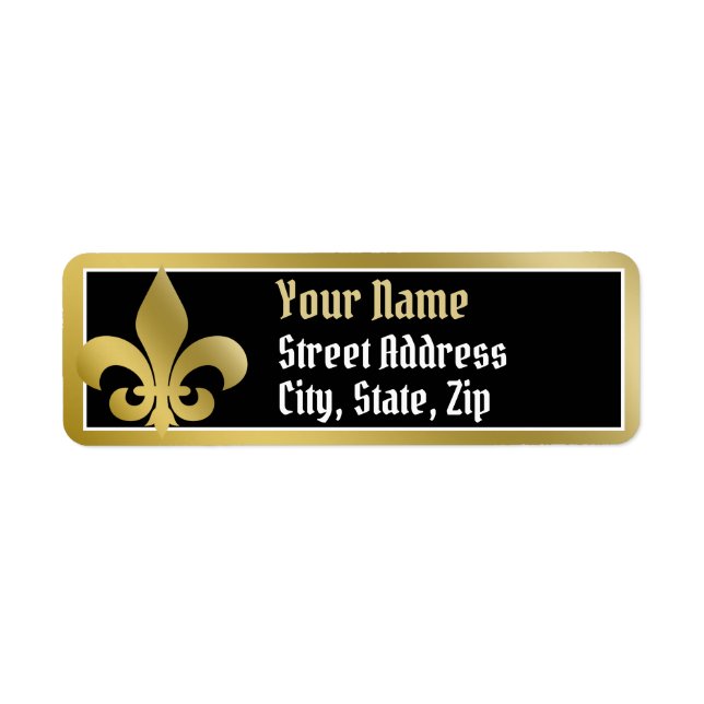 Customise, Gold Border Fleur-de-lis address label (Front)