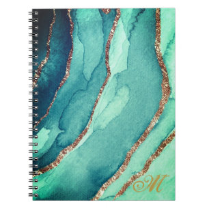 Customise Gold Teal Blue MARBLE Journal Notebook