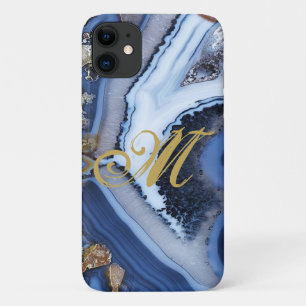 Customise Gold White Blue MARBLE Phone Case Inital