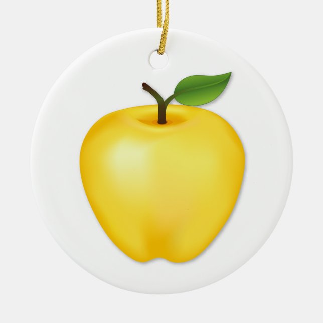 Customise Golden Delicious Apple Ceramic Tree Decoration (Front)