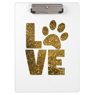 Customise Golden Glitter Love Text with Animal Paw Clipboard