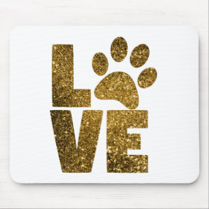 Customise Golden Glitter Love Text with Animal Paw Mouse Mat