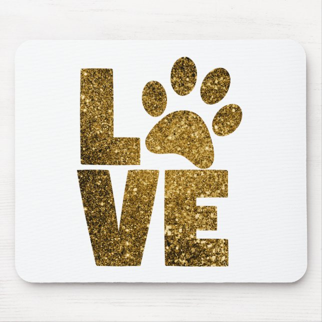 Customise Golden Glitter Love Text with Animal Paw Mouse Mat (Front)