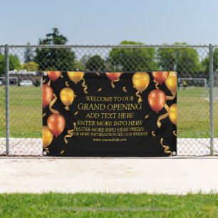 Customise Grand Opening Gold Balloons Ribbons Shop Banner