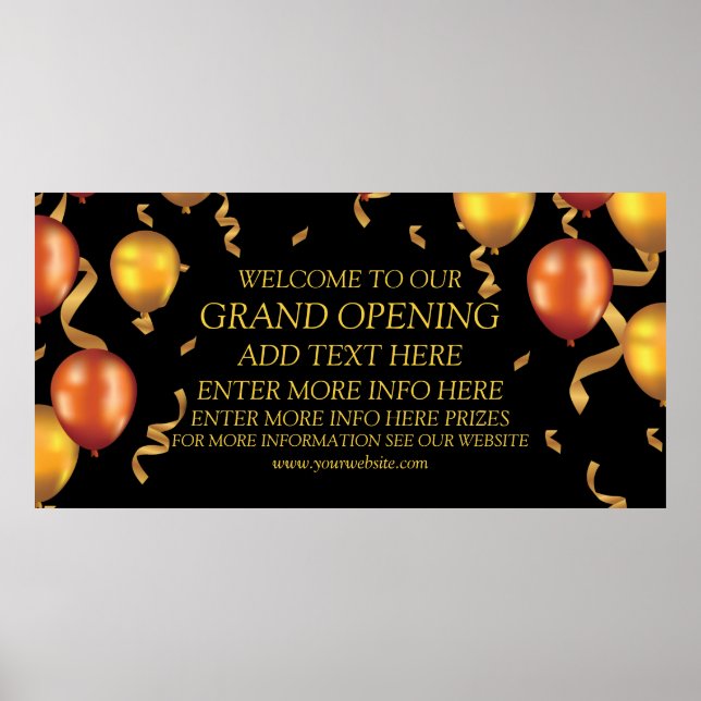 Customise Grand Opening Gold Balloons Ribbons Shop Poster (Front)