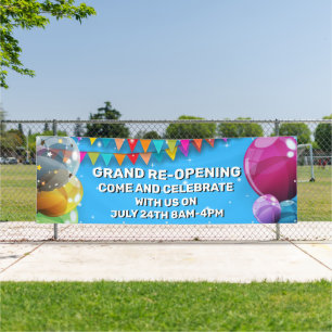 Customise Grand Re-Opening Balloons Bunting Shop Banner