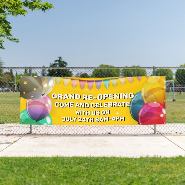 Customise Grand Re-Opening  Balloons Bunting Shop Banner (Insitu)