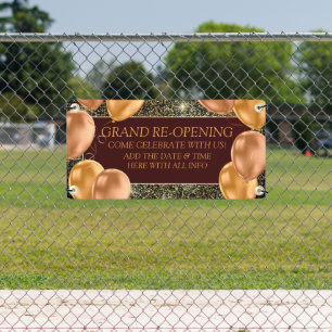 Customise Grand Re-Opening Gold Balloon Shop Banner