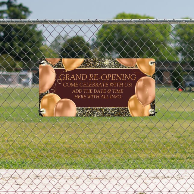 Customise Grand Re-Opening Gold Balloon Shop Banner (Insitu)