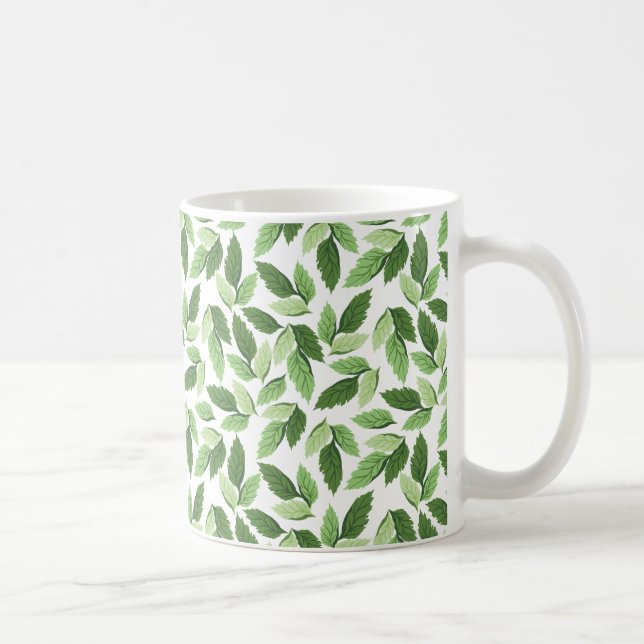 Customise Green Leaf Pattern Coffee Mug (Right)