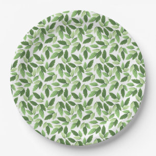 Customise Green Leaf Pattern Paper Plate