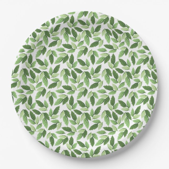 Customise Green Leaf Pattern Paper Plate (Front)