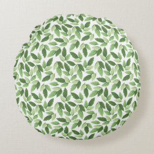 Customise Green Leaf Pattern Round Cushion