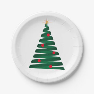 Customise Green "Mod" Graphic Style Christmas Tree Paper Plate