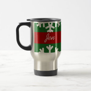 Customise Green Snowflake Travel Coffee Mug