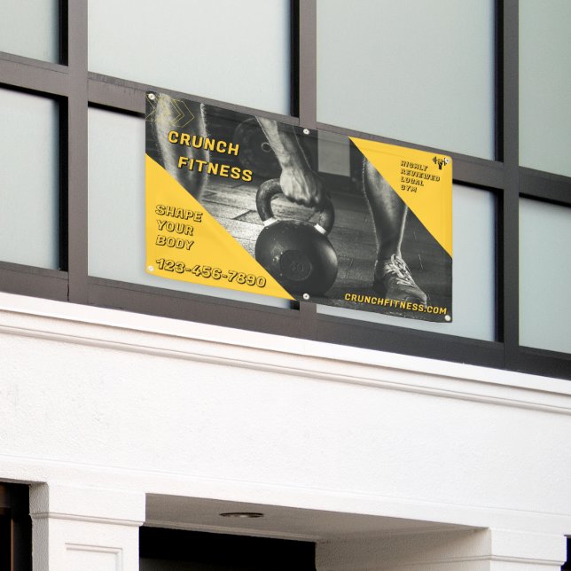 Customise Gym Workout Yellow Black Weight Image  Banner (Outside Building)