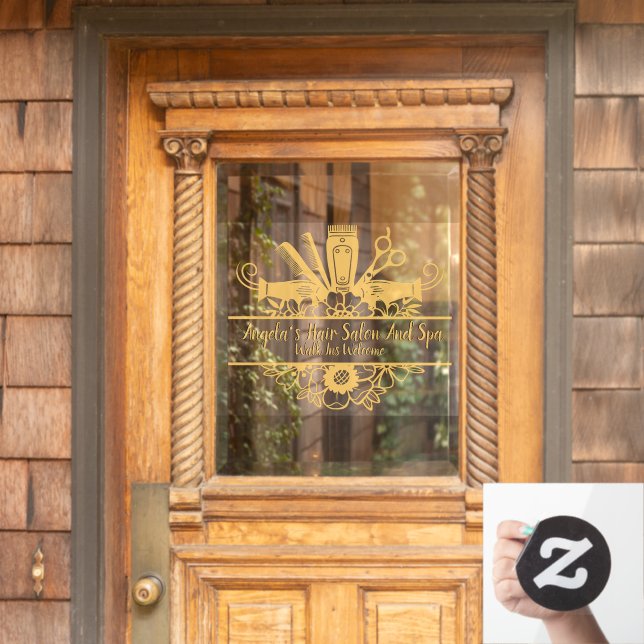 Customise Hair Salon And Spa Gold Black Shadow Tex Window Cling (Home Door)