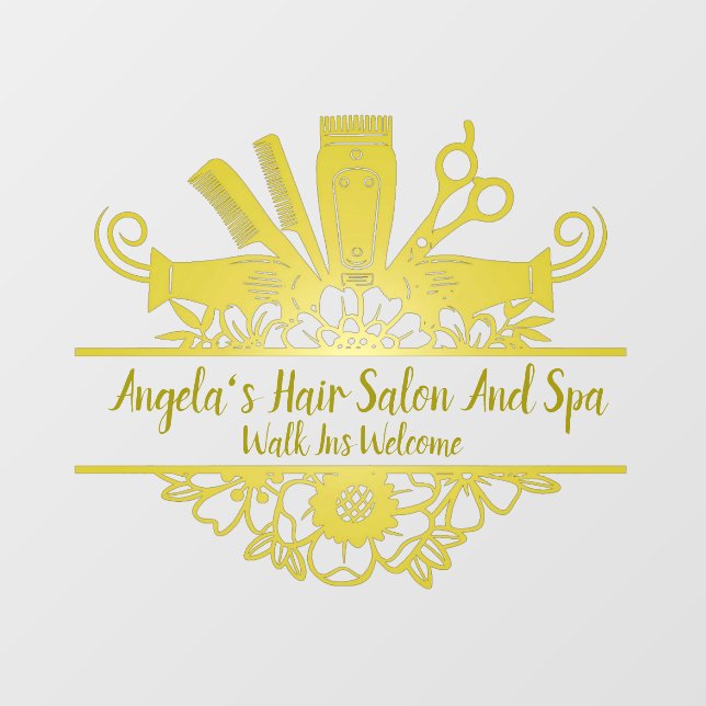 Customise Hair Salon And Spa Gold Colour Window Cling (Sheet)