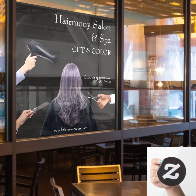 Customise Hair Salon Simple Cut and Colour 2 Window Cling (Restaurant Window)
