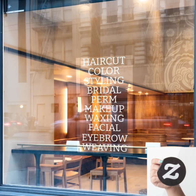 Customise Hair Salon Spa List Of Services Large Wi Window Cling (Cafe Window)