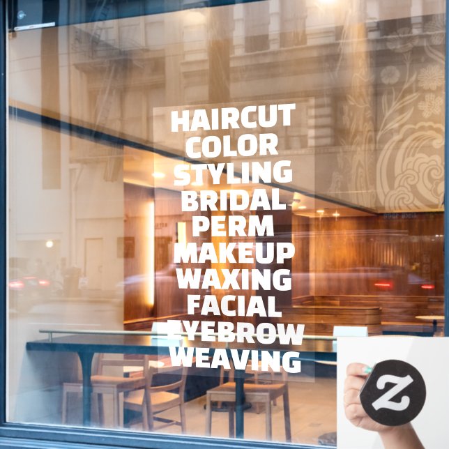 Customise Hair Salon Spa List Of Services Large Window Cling (Cafe Window)