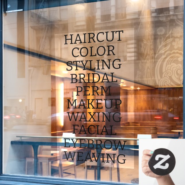 Customise Hair Salon Spa List Of Services Large Window Cling (Cafe Window)