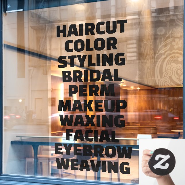 Customise Hair Salon Spa List Of Services Large Window Cling (Cafe Window)