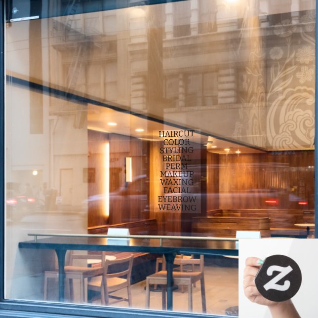 Customise Hair Salon Spa List Of Services Large Window Cling (Cafe Window)