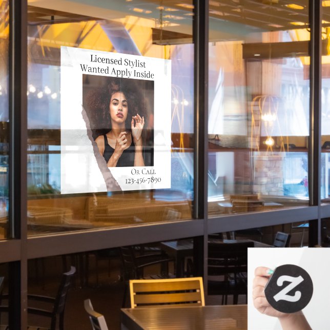 Customise Hair Stylist Wanted Apply Inside Window Cling (Restaurant Window)